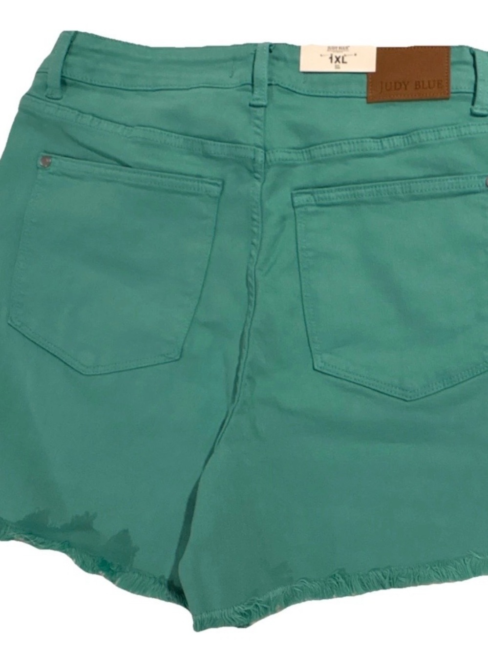 Judy Blue Women’s High-Rise Frayed Hem Shorts - Teal 1XL - Picture 2 of 2